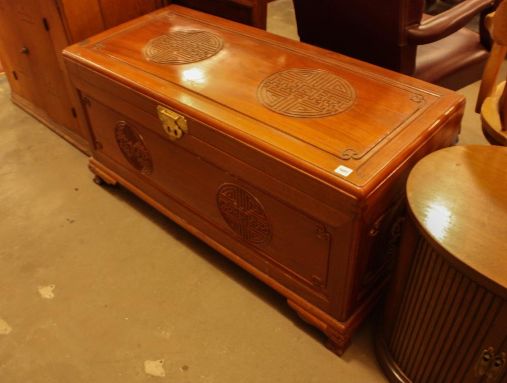 Appraisal: CHINESE EXPORT CAMPHOR WOOD BLANKET CHEST lift-top design H x