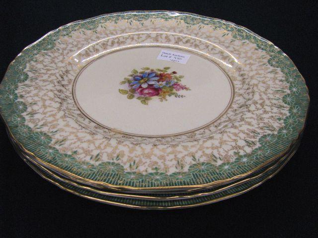 Appraisal: Royal Worester Porcelain Dinner Plates floral centers elaborate gold work