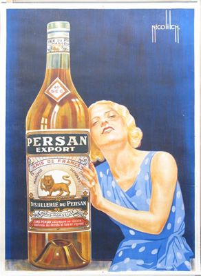 Appraisal: Persan Export' a lithographic poster by Obrad Nicolitch mounted on