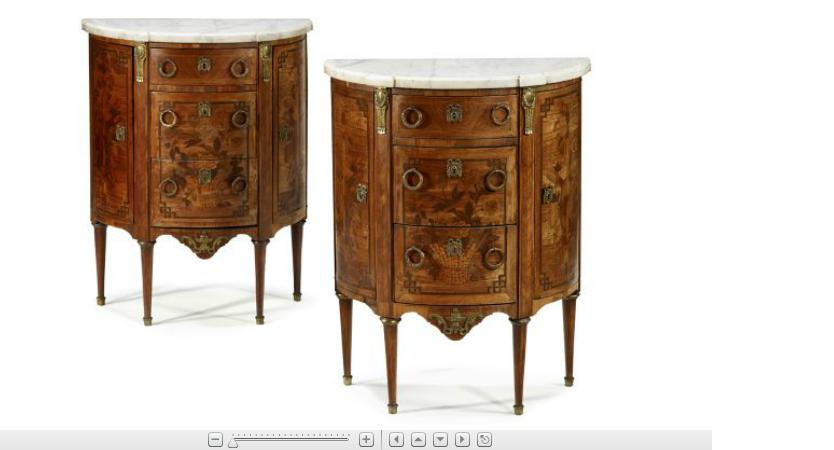 Appraisal: Pair of French Transitional kingwood and marquetry demi-lune commodes The