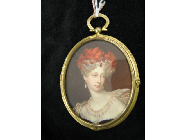 Appraisal: Miniature Painting on Ivory of a Royal Lady bronze dore