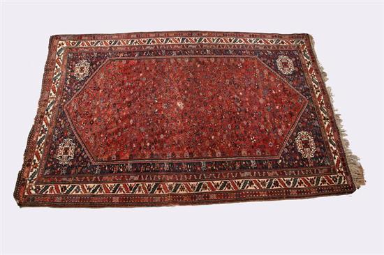 Appraisal: ORIENTAL RUG Geometric design with multiple borders with red ground