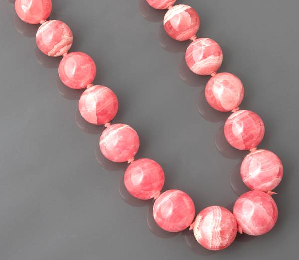 Appraisal: A rhodochrosite bead with k gold clasp necklace signed Tiffany