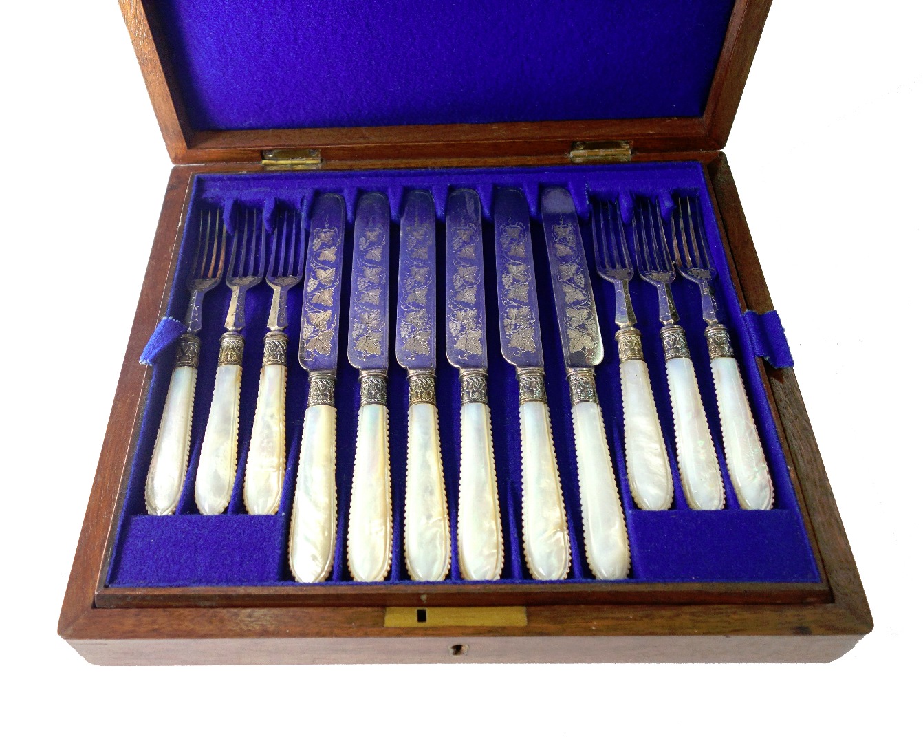 Appraisal: A Victorian walnut cased set of twelve pairs of electroplate