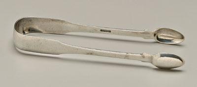 Appraisal: John Ewan coin silver tongs fiddle handle oval terminals marked