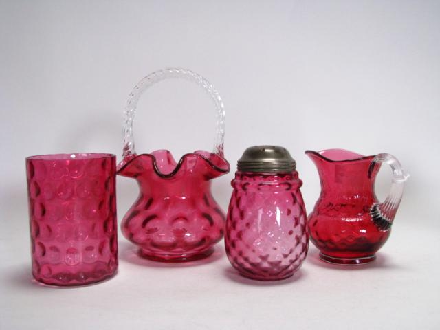 Appraisal: Victorian cranberry glass four items including a cream pitcher a