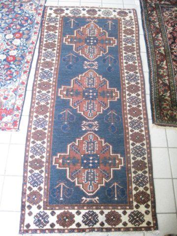 Appraisal: Hamadan Persian Handmade Rug trio of geometric medallions on blue