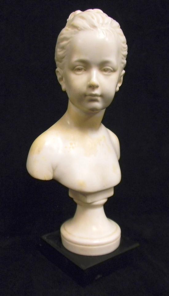 Appraisal: Marble bust of girl with upswept hair and unadorned chest