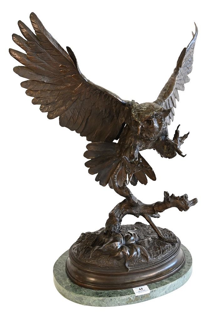 Appraisal: After Jules Moigniez French - Owl bronze with brown patina