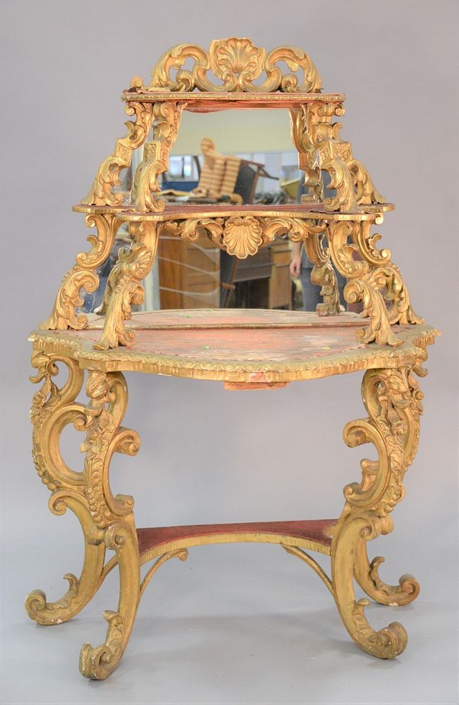 Appraisal: Louis XV gilt etagere with mirror back th - th