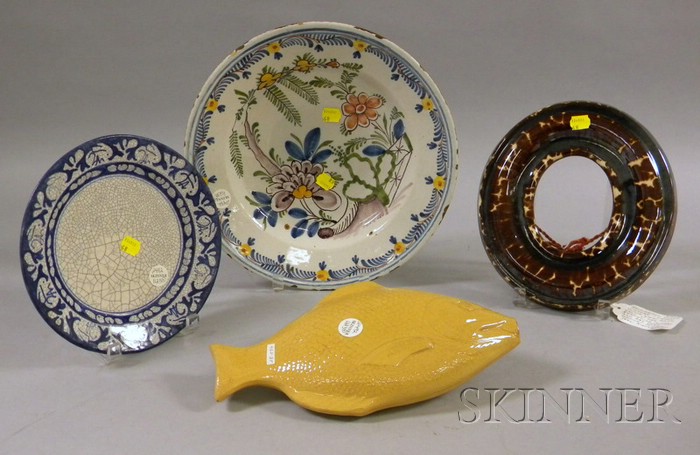 Appraisal: Four Pieces of Pottery a mustard fish-form a Rockingham picture