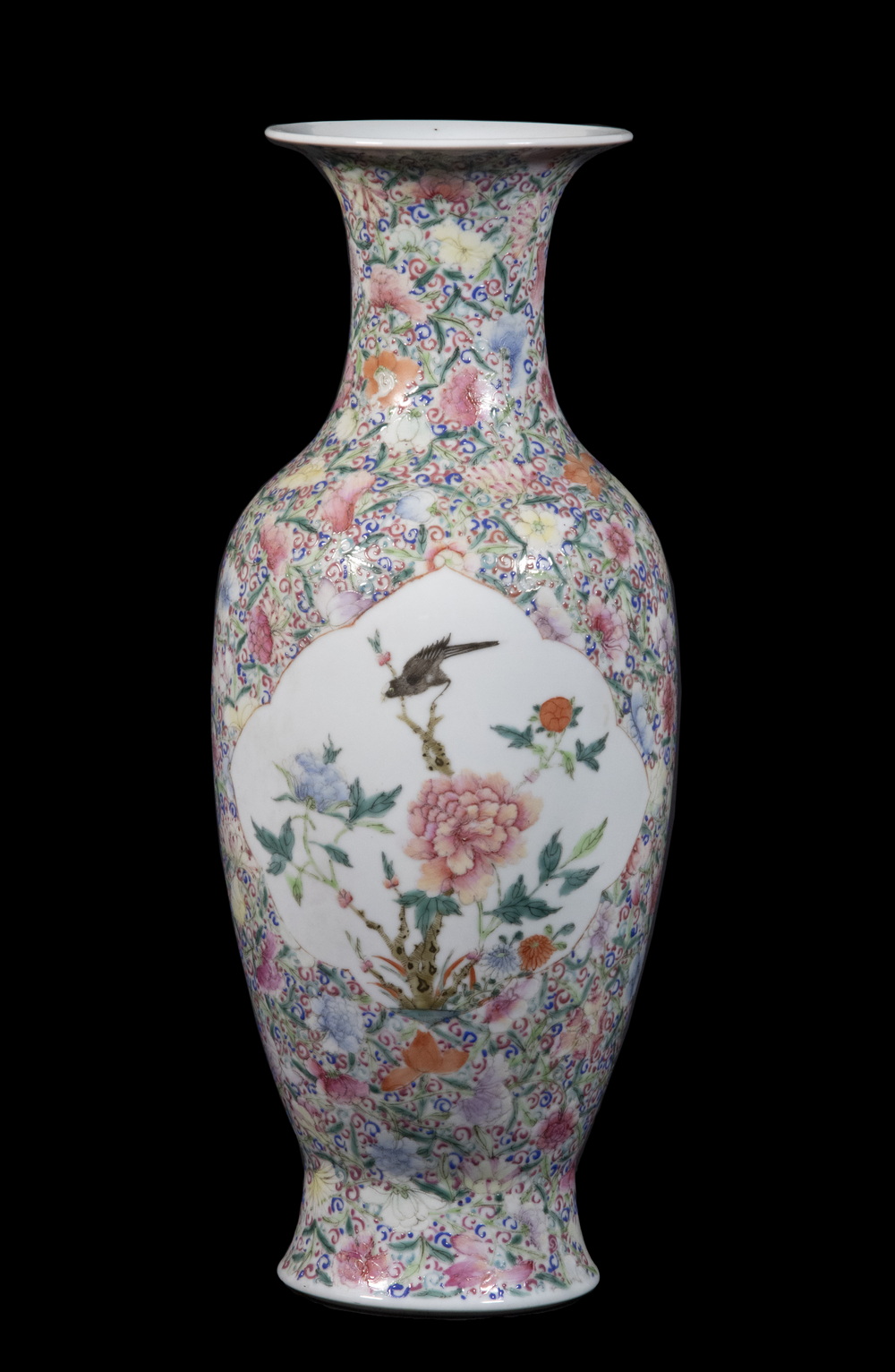 Appraisal: CHINESE FAMILLE ROSE PORCELAIN VASE Millefleur Decorated Porcelain Baluster Form