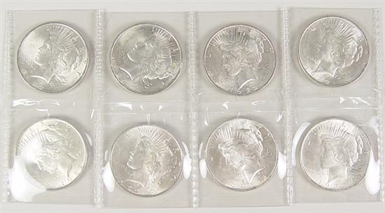 Appraisal: Eight Peace Dollars All date and are uncirculated grading MS