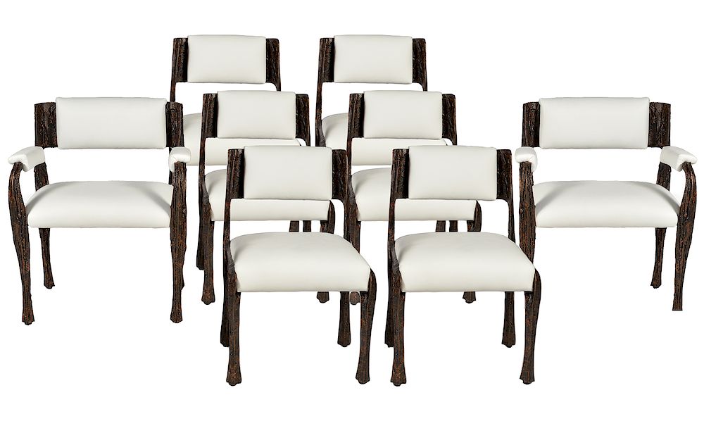 Appraisal: Set of Paul Evans Sculptured Bronze Chairs Paul Evans sculptured