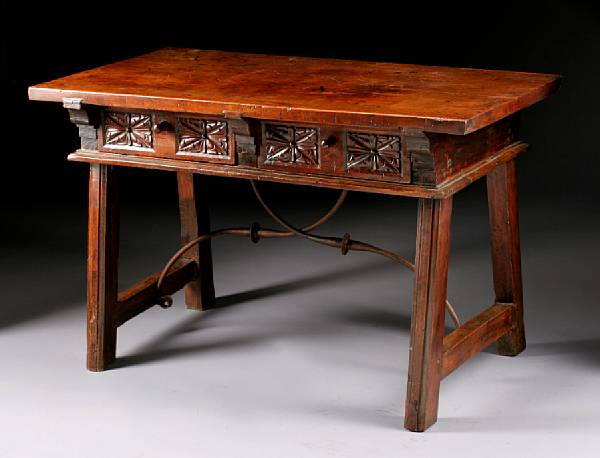 Appraisal: A Spanish Baroque iron mounted walnut library table early th