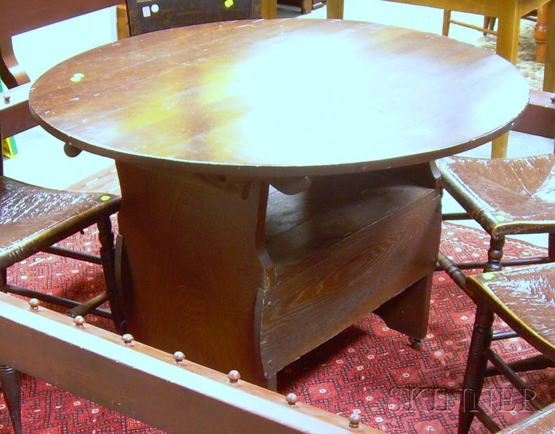 Appraisal: Country-style Circular Pine and Oak Hutch Table ht dia in