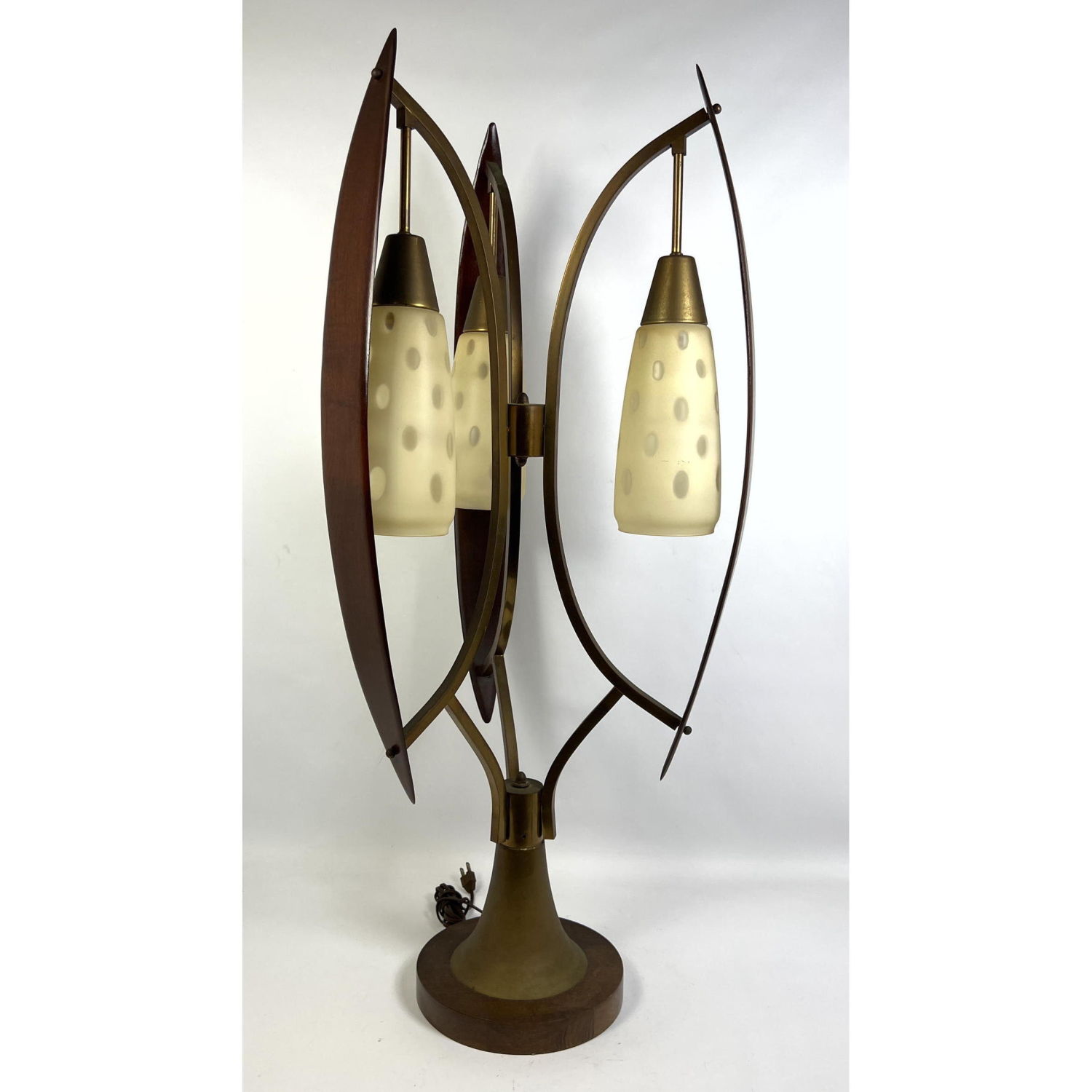 Appraisal: Large Mid Century Modern Brass and Walnut Table Lamp Three