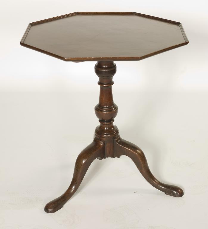 Appraisal: th CENTURY MAHOGANY TRIPOD TABLE the octagonal tray-top with moulded