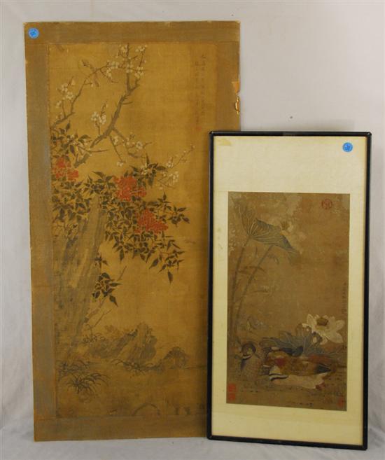 Appraisal: COLLECTION OF FIVE FRAMED CHINESE PAINTINGS including a large Ming