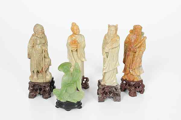 Appraisal: Group of Five Chinese Hardstone Figurines China A group of