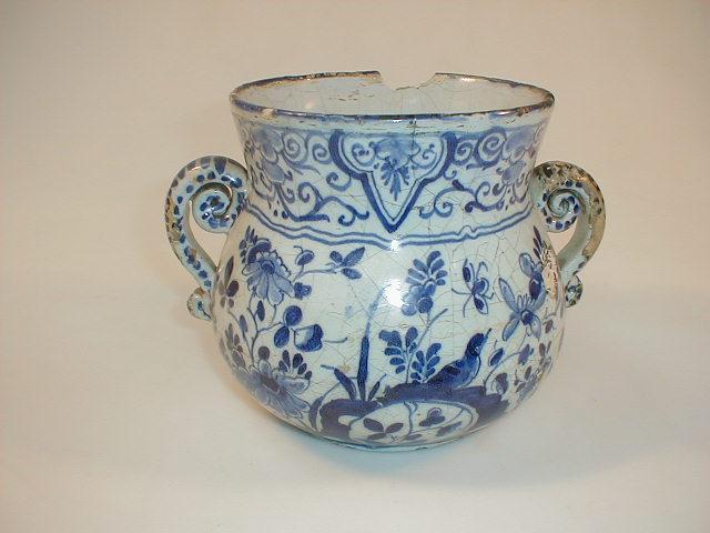 Appraisal: A thC Delft posset pot AF high wide over handles