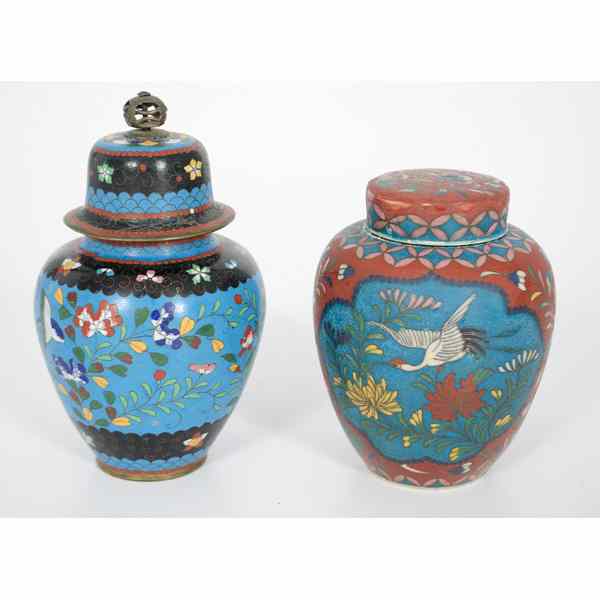 Appraisal: Chinese Cloisonne Vases Chinese Two cloisonn vases including one lidded