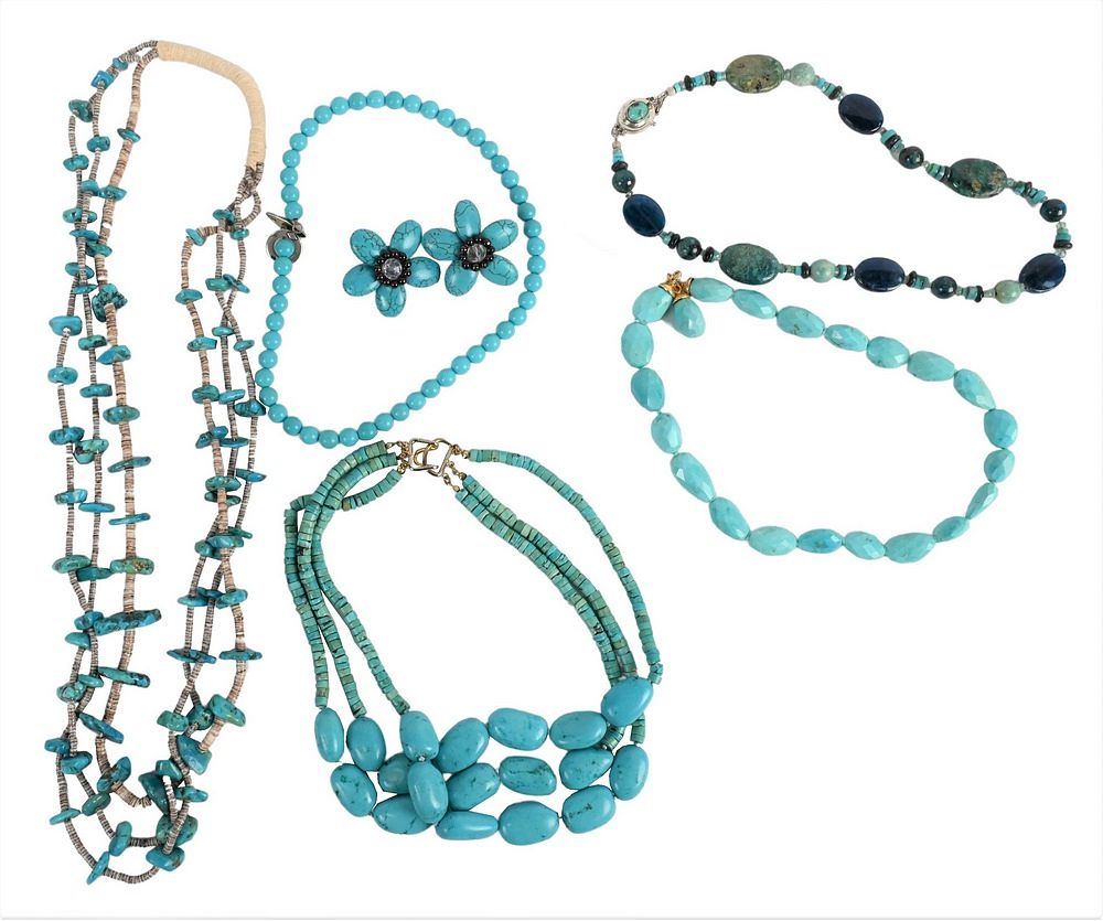 Appraisal: Group of Turquoise Items to include necklaces having sterling clasps