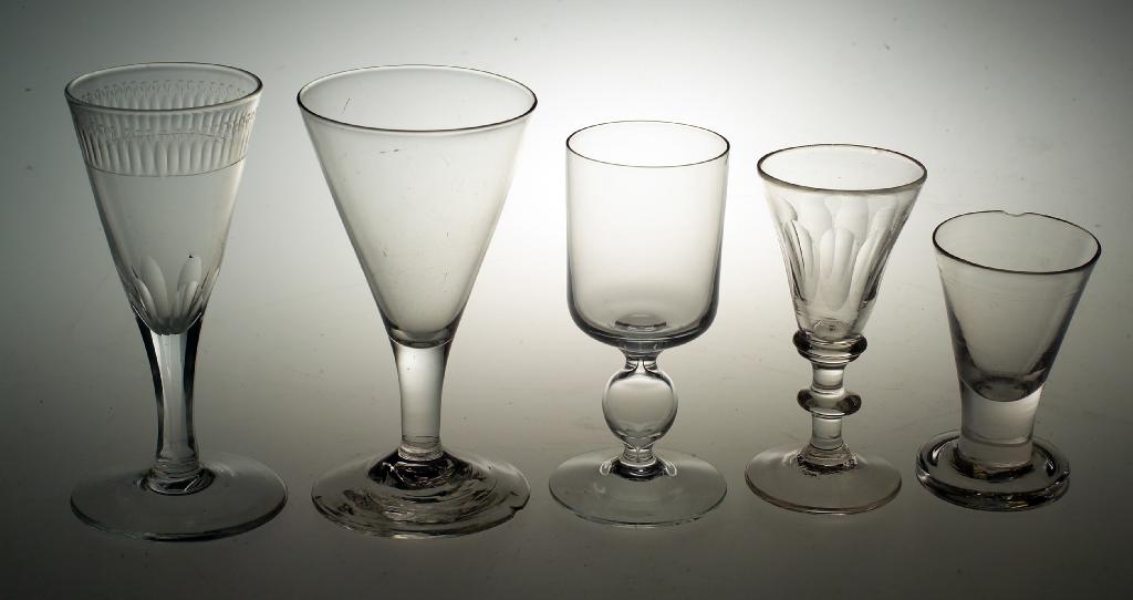 Appraisal: GROUP OF FIVE th th CENTURY GLASSES including firing glass