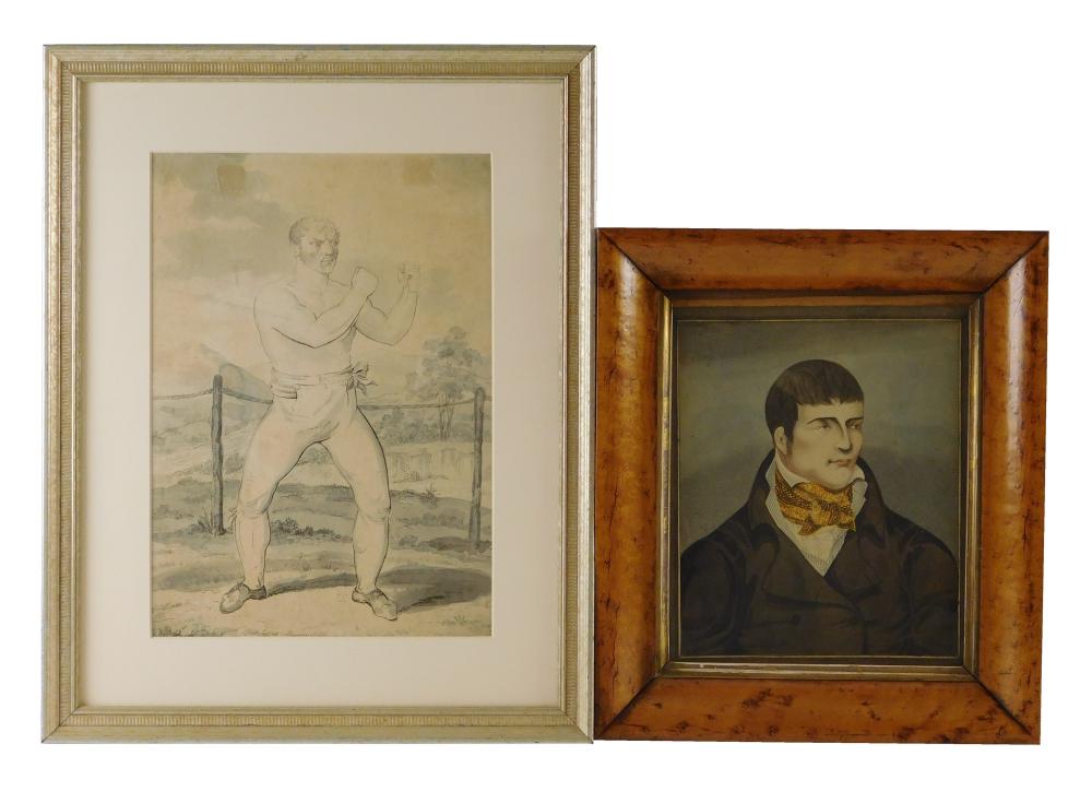 Appraisal: Two early portraits featuring boxers portrait of a man in