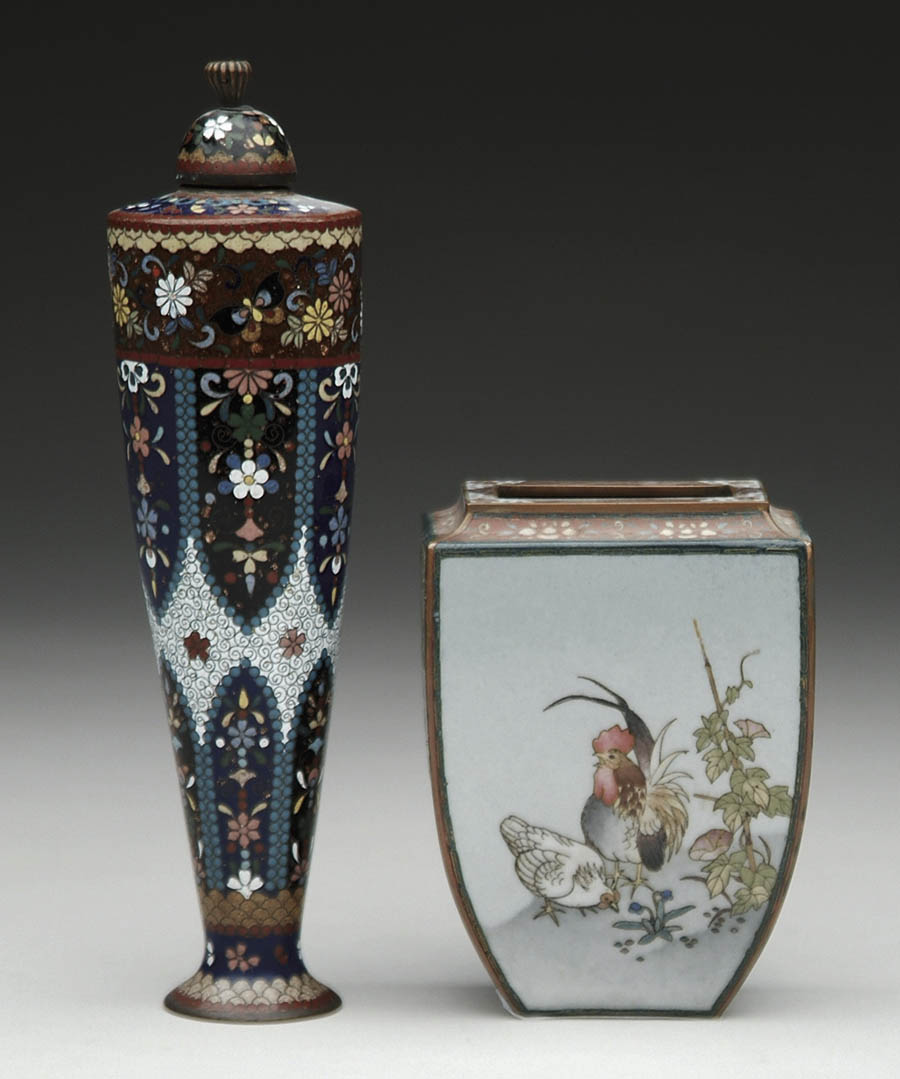 Appraisal: TWO FINE CLOISONN PIECES - h unusually shaped vase with