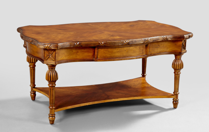 Appraisal: Louis XVI-Style Mahogany-Veneered Coffee Table the serpentine top with reeded