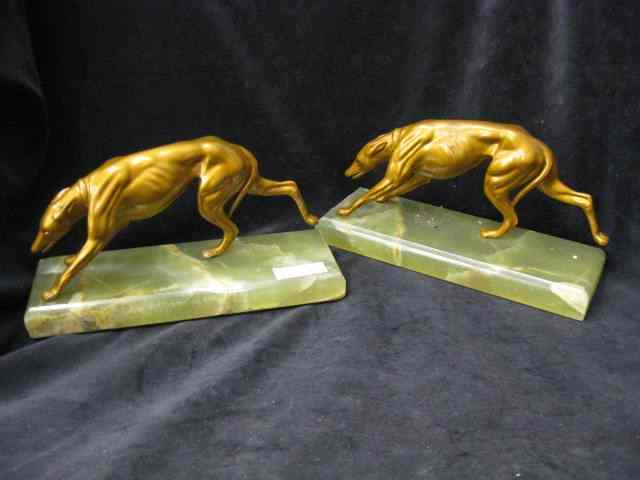 Appraisal: Pair of Deco Bronzed Dog Bookends onyx bases '' tall