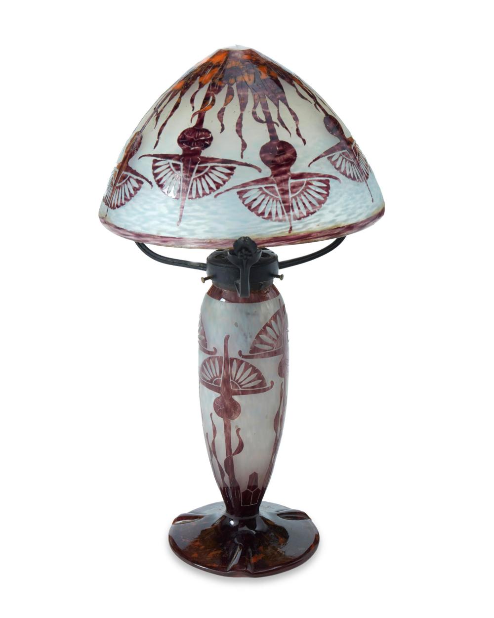 Appraisal: A Charles Schneider Le Verre Fran ais glass Chardons lamp