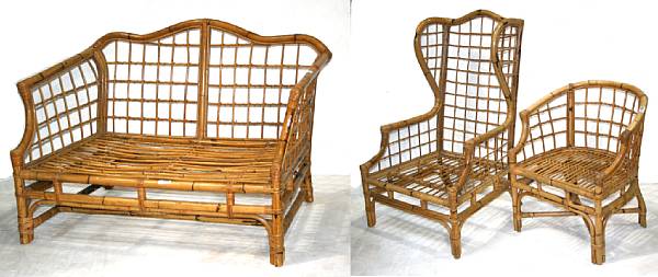 Appraisal: A suite of Contemporary rattan furniture including a settee and