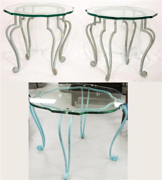 Appraisal: Three glass top metal base tables th C all with