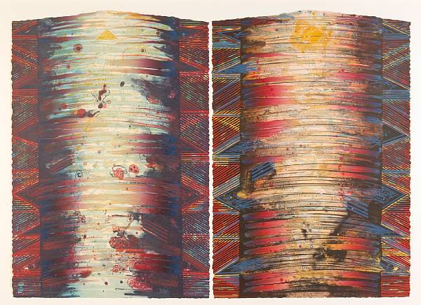 Appraisal: Karen Guzak American born Eye of the Storm Diptych lithographs