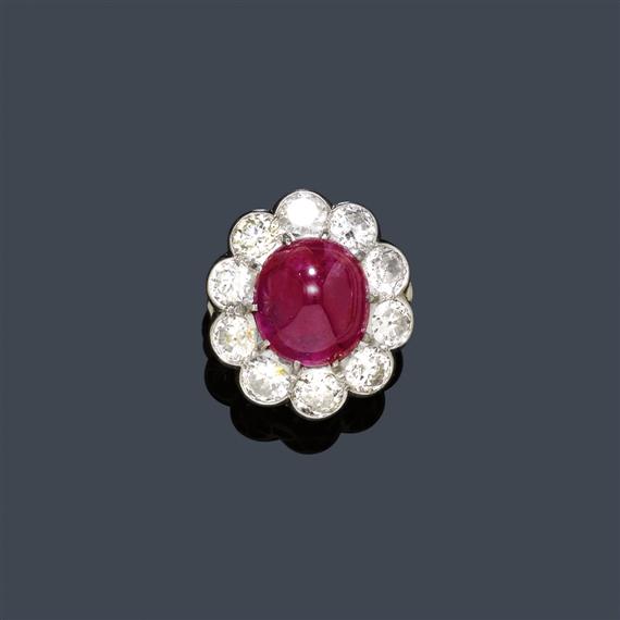 Appraisal: RUBY AND DIAMOND RING ca Platinum Elegant ring the top