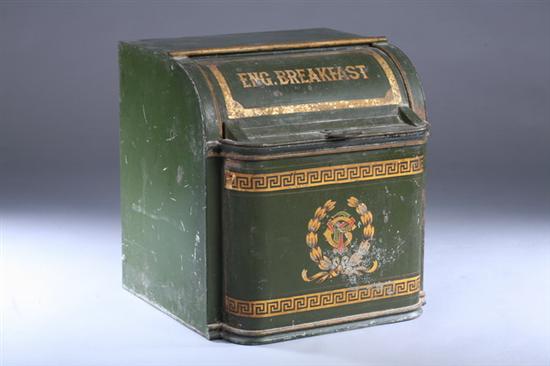 Appraisal: LARGE GREEN TOLE PAINTED TEA BIN th- th century interior