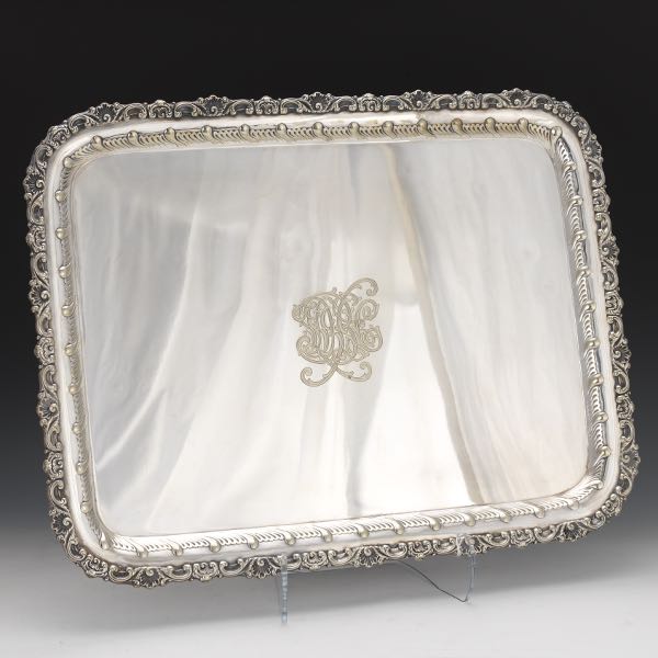 Appraisal: TIFFANY ELECTROPLATED TRAY x Tiffany plated silver tray with shell