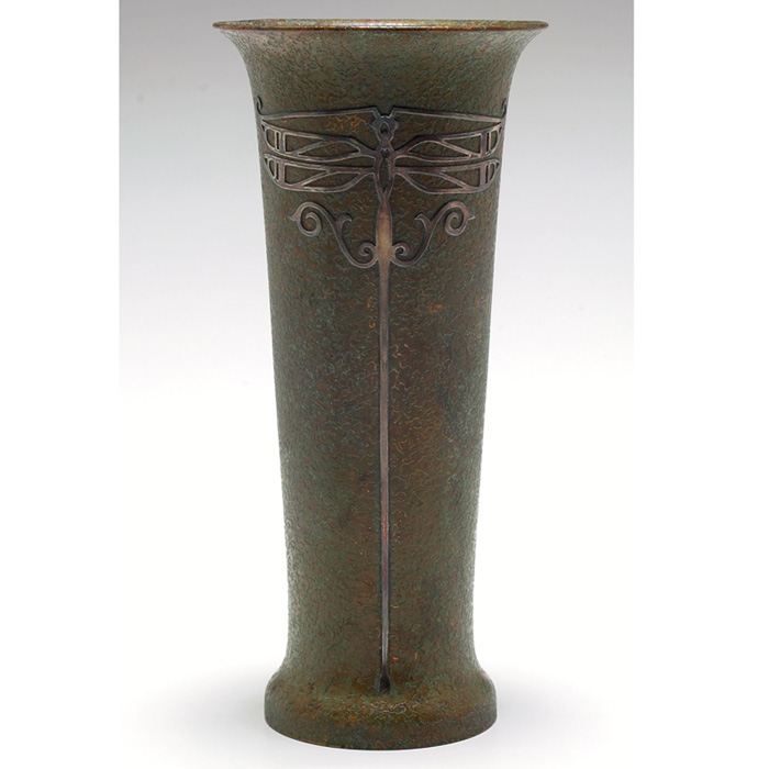 Appraisal: Exceptional Silver Crest vase bronze with and applied silver dragonfly