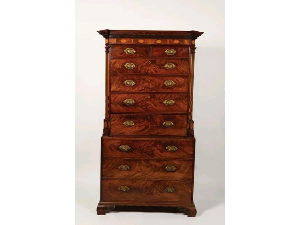 Appraisal: A LATE GEORGE III CHANNEL ISLANDS MAHOGANY AND MARQUETRY CHEST