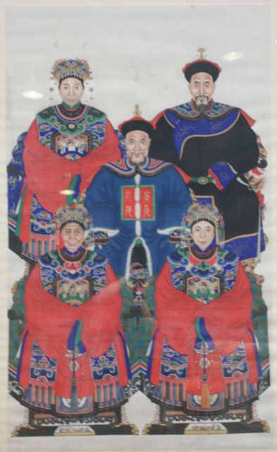 Appraisal: A Chinese ancestral scroll painting of five figures all exquisitely