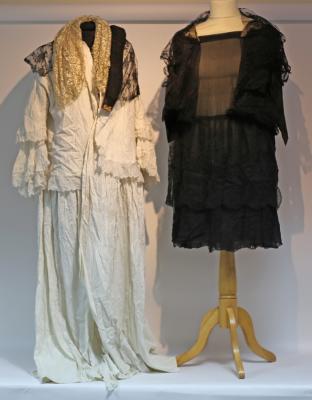 Appraisal: A th Century white peignoir a black lace dress and