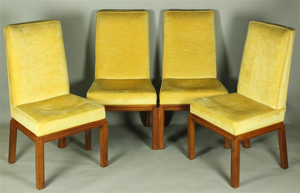 Appraisal: SET OF FOUR BAKER MAHOGANY DINING CHAIRS WITH YELLOW VELVET