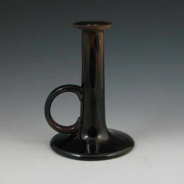 Appraisal: Wannopee early brown ware candlestick Marked WANNOPEE Restoration to top