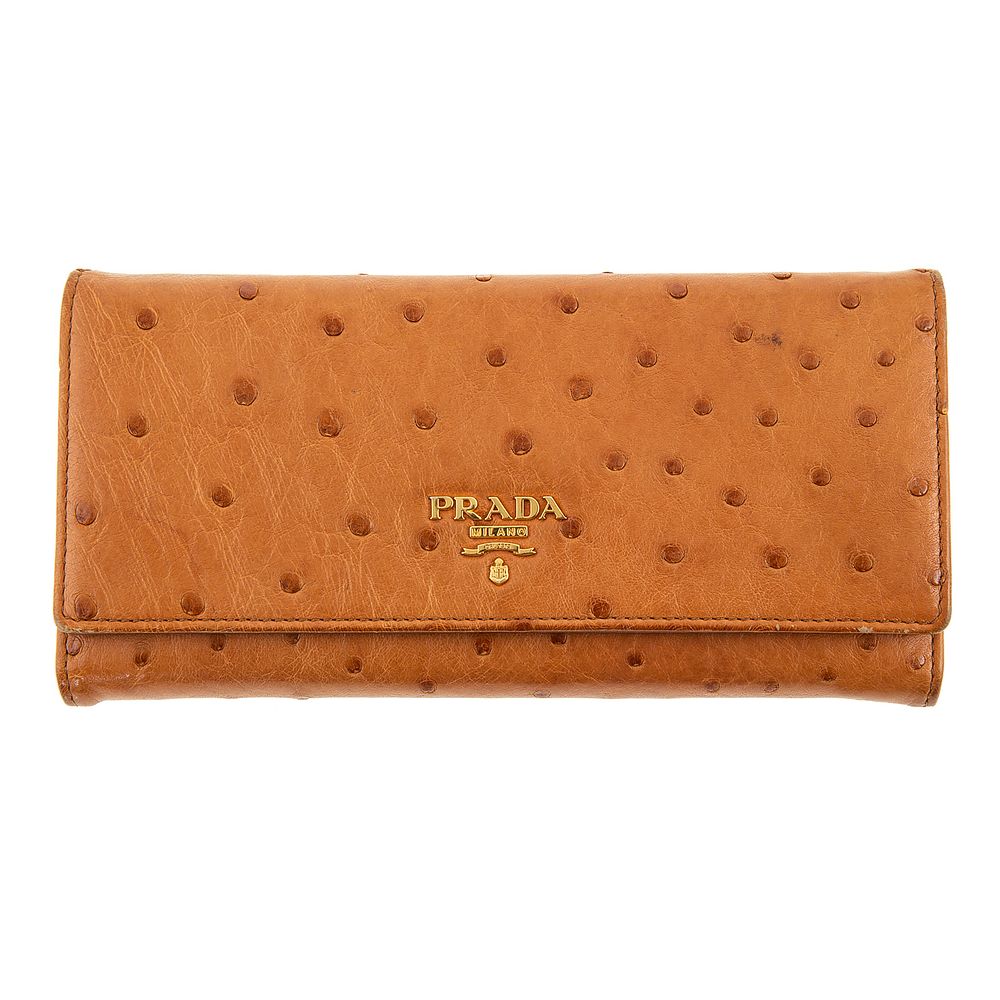 Appraisal: A Prada Continental Wallet A cognac Struzzo leather Prada continental