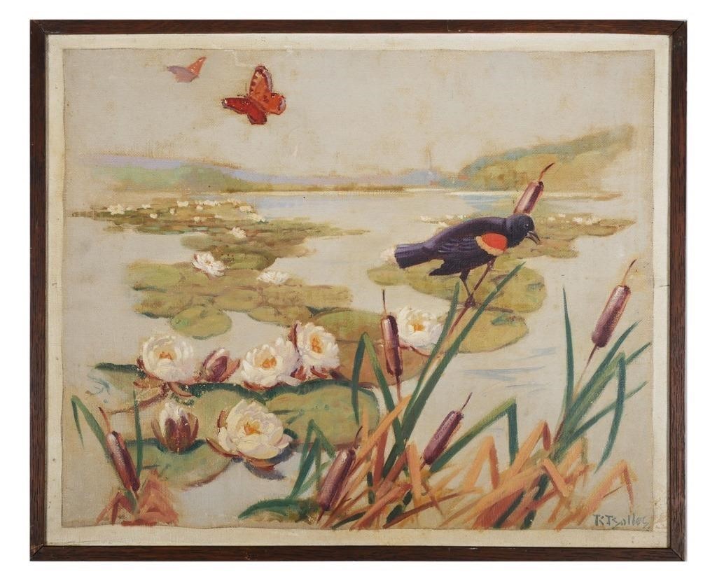 Appraisal: Illegibly signed well executed painting of a Red-Winged Blackbird perched