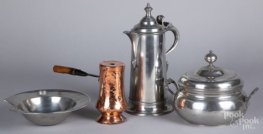 Appraisal: Three pieces of English pewter etc Three pieces of English