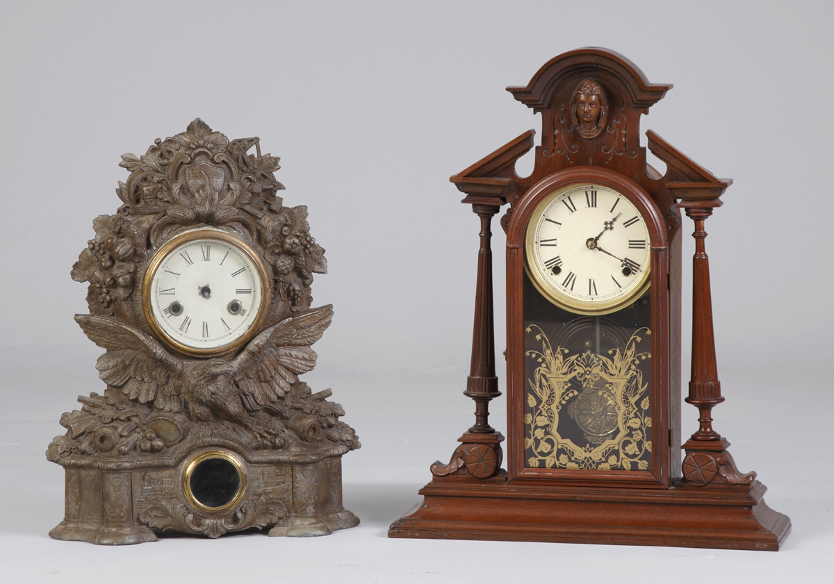 Appraisal: E Ingraham Shelf Clock Mahogany case with turned columns and