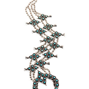 Appraisal: Navajo Silver and Turquoise Squash Blossom Necklace third quarter th